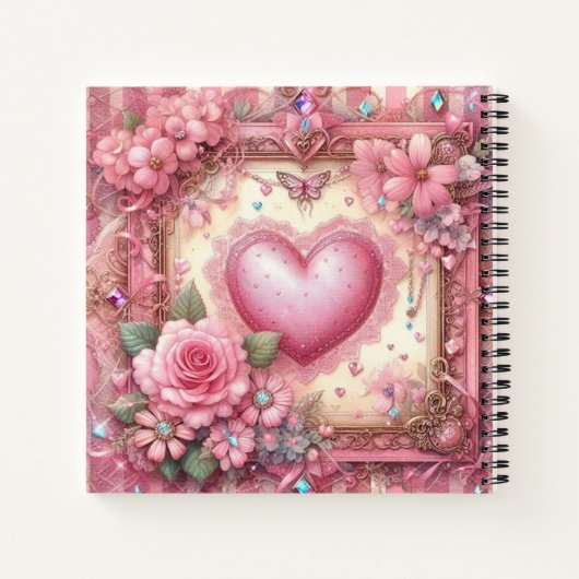 Victoriaans Valentijn Bloemen Hart Custom Notitieboek (Achterkant)