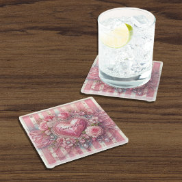  Victoriaans Valentijn Bloemenhart Glazen Onderzetter