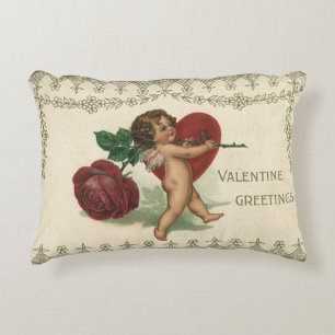 Victoriaans Valentijn Cherub, Roos en hart Decoratief Kussen