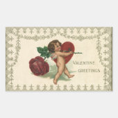  Victoriaans Valentijn Cherub, Roos en hart Rechthoekige Sticker (Voorkant)