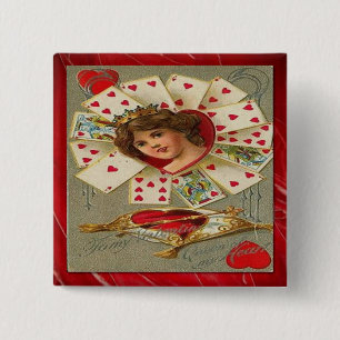 Victoriaans Valentijn De hartenkoningin Vierkante Button 5,1 Cm