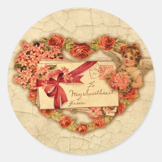 Victoriaans Valentijn Ronde Sticker (Voorkant)