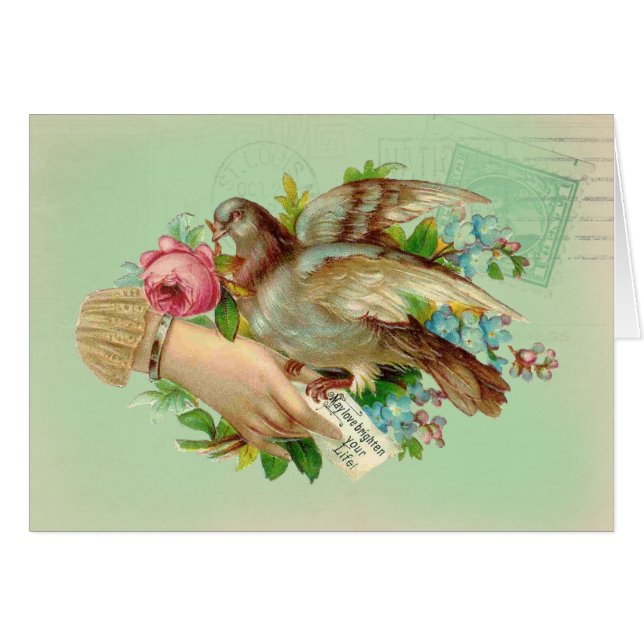 Victoriaans Valentijn Vogel en roos, Moederdag (Voorkant Horizontaal)