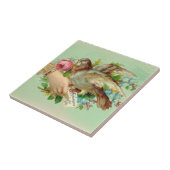 Victoriaans Valentijn Vogel en roos Tegeltje (Zijkant)