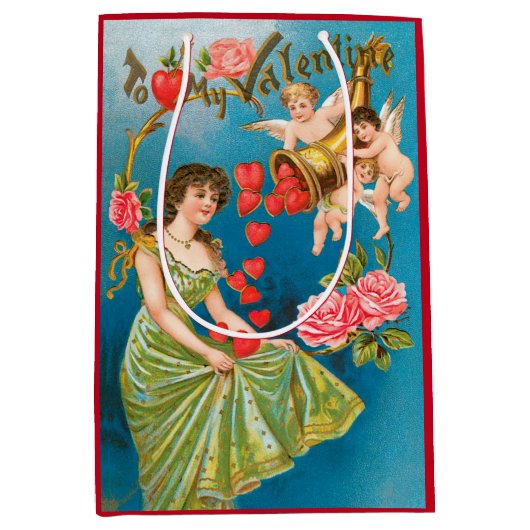  Victoriaans Valentijnsdag Angels & Hearts Medium Cadeauzakje (Voorkant)