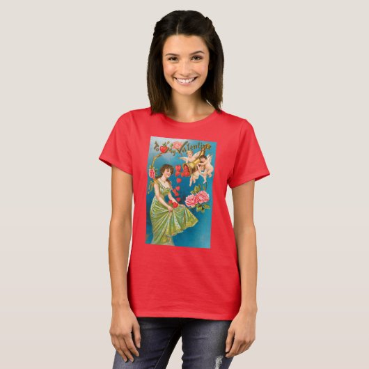 Victoriaans Valentijnsdag Angels & Hearts T-shirt (Voorkant volledig)