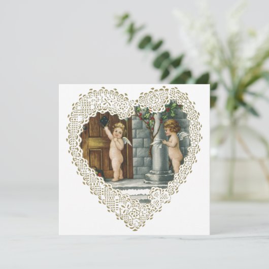 Victoriaans Valentijnsdag, Angels w Letter Kaart (Staand voorkant)