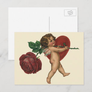 Victoriaans Valentijnsdag Cherub en Roos Feestdagenkaart
