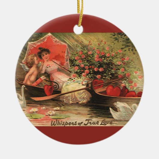 Victoriaans Valentijnsdag Cherub met hart Keramisch Ornament (Voorkant)