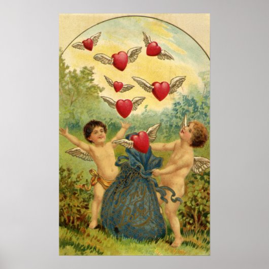  Victoriaans Valentijnsdag, Cherubs Hearts Poster (Voorkant)