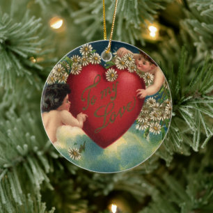  Victoriaans Valentijnsdag Cherubs in de hemel Keramisch Ornament