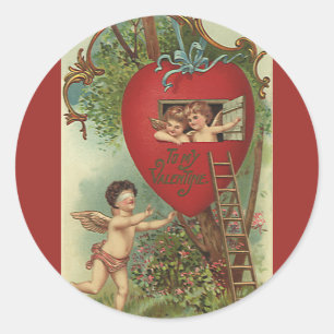  Victoriaans Valentijnsdag Cherubs Treehouse Ronde Sticker