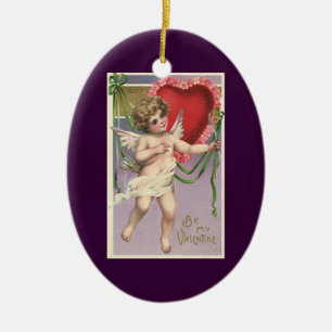  Victoriaans Valentijnsdag Cupid met hart Keramisch Ornament