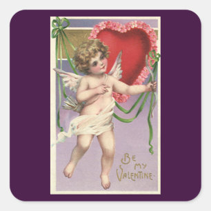 Victoriaans Valentijnsdag Cupid met hart Vierkante Sticker