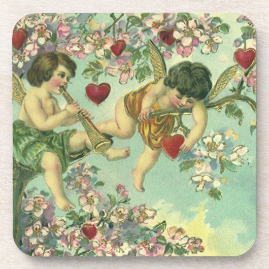  Victoriaans Valentijnsdag Cupids Hartstructuur Drankjes Onderzetter (Voorkant)