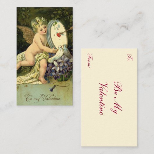 Victoriaans Valentijnsdag, Engel Tortelduifjes Notitiekaartje (Voorkant / Achterkant)