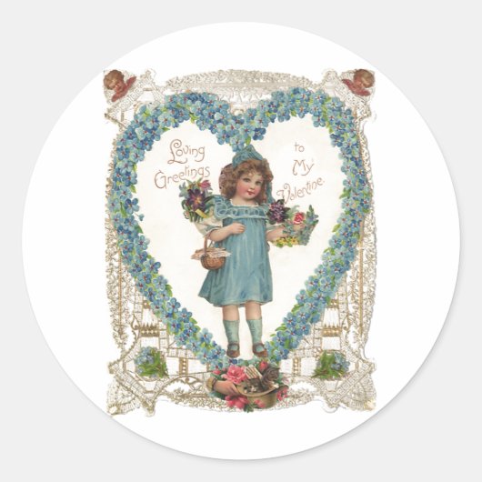 Victoriaans Valentijnsdag, hartslag Ronde Sticker (Voorkant)