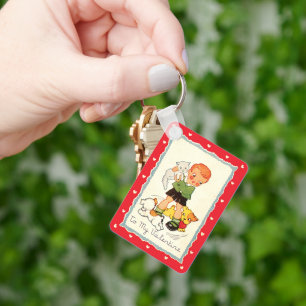  Victoriaans Valentijnsdag jongen, katten en honde Sleutelhanger