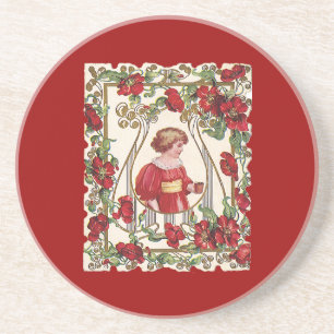 Victoriaans Valentijnsdag Kind met Rozen Zandsteen Onderzetter