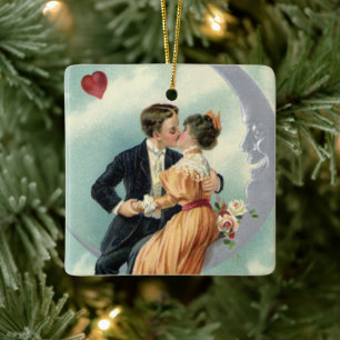 Victoriaans Valentijnsdag  Kiss on the Moon Keramisch Ornament