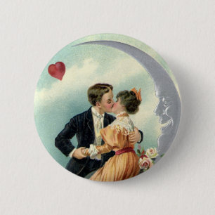 Victoriaans Valentijnsdag Kiss on the Moon Ronde Button 5,7 Cm
