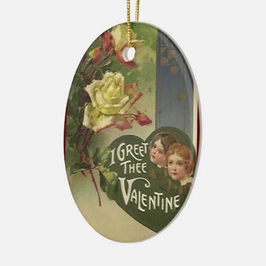  Victoriaans Valentijnsdag, meisjes en Rozen Keramisch Ornament (Links)