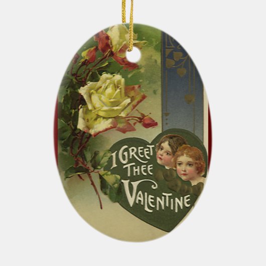  Victoriaans Valentijnsdag, meisjes en Rozen Keramisch Ornament (Achterkant)