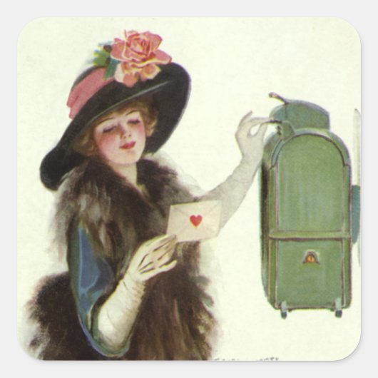  Victoriaans Valentijnsdag Vrouw-liefdesbrief Vierkante Sticker (Voorkant)