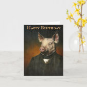 Victoriaans  Varken Verjaardag Kaart (Gele Bloem)