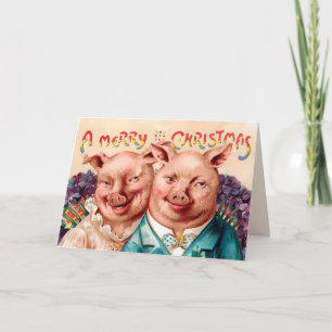 Victoriaans Varkens Kerst Kaart