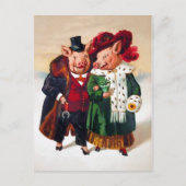 Victoriaans Varkenspaar Briefkaart (Voorkant)