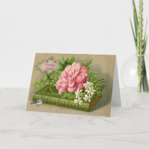 Victoriaans Verjaardag Kaart Roze Rozen Boek