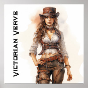 Victoriaans Verve Steampunk Jonge Vrouw Poster