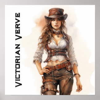 Victoriaans Verve Steampunk Jonge Vrouw Poster