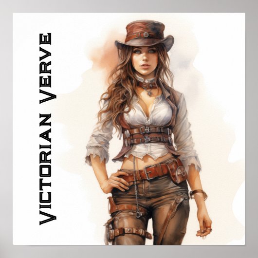 Victoriaans Verve Steampunk Jonge Vrouw Poster (Voorkant)