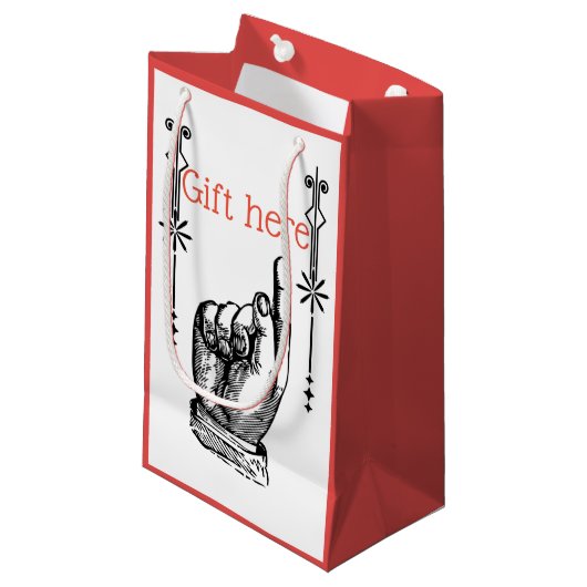 Victoriaans  vingerwijzende handtas met cadeau klein cadeauzakje (Voorkant Gekanteld)