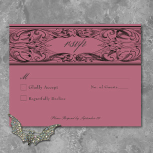 Victoriaans vleermuis tot de dood Black & Wine Wed RSVP Kaartje