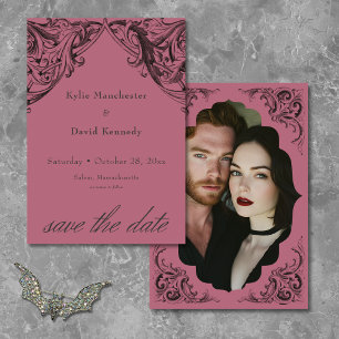 Victoriaans vleermuis tot de dood Black & Wine Wed Save The Date