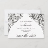 Victoriaans vleermuis tot de dood zwart-wit bruilo save the date (Voorkant)