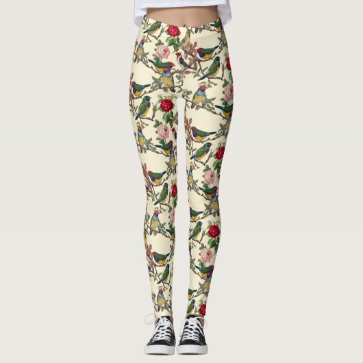 Victoriaans Vogels en Rozen Scrapbook Retro Leggings (Voorkant)
