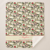 Victoriaans vogels en Rozen  stijl Rood crème Sherpa Deken (Voorkant)