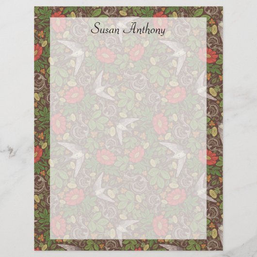 Victoriaans  vogeltuinpapier (Red Daisy Bird Garde (Achterkant)