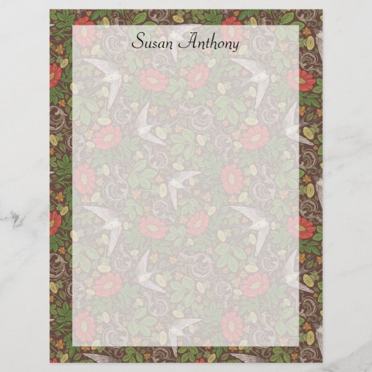 Victoriaans vogeltuinpapier (Red Daisy Bird Garde (Voorkant)