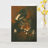 Victoriaans vos en das groeten Kaart (Gele Bloem)