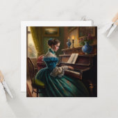 Victoriaans vrouw die piano speelt kaart (Voorkant / Achterkant in situ)