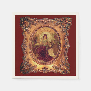 Victoriaans vrouw elegant lijst bordeaux rood goud servet