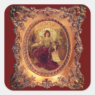 Victoriaans vrouw Elegant Victoriaans lijst Goud R Vierkante Sticker