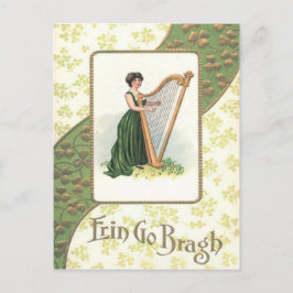 Victoriaans Vrouw Harp Shamrock Gold Briefkaart