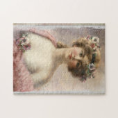 Victoriaans vrouw in nood met bloemen op Waterverf Legpuzzel (Horizontaal)