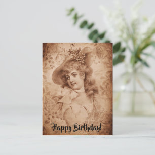 Victoriaans vrouw in Pet Flowers Sepia Monochrome Briefkaart